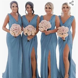 Blue chiffon prom gown, bridesmaid dress, evening gown